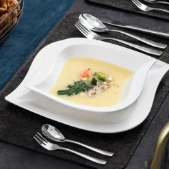 MALACASA, Serie Elvira, 60 Tlg. Cremeweiß Porzellan Geschirrset Kombiservice Tafelservice Mit Tassen, Untertassen, Dessertteller, Suppenteller Und Flachteller Für 12 Person -Küchenwaren Geschäft 8d373d3f788009d7518d3f9c59856e8c