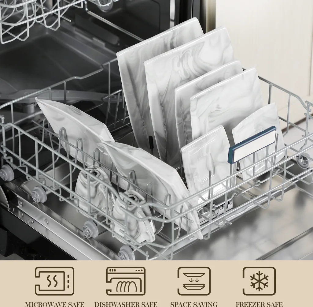 MALACASA, Serie Blance, Kombiservice 30 Tlg. Marmor Porzellan Geschirrset Eckig Tafelservice Mit 180 Ml Kaffeetassen, Untertassen, Dessertteller, Tiefteller Und Flachteller 5 MALACASA, Serie Blance, Kombiservice 30 Tlg. Marmor Porzellan Geschirrset Eckig Tafelservice Mit 180 Ml Kaffeetassen, Untertassen, Dessertteller, Tiefteller Und Flachteller – Bild 3