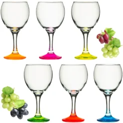 Trinkgläser Bunt Aus Glas Weingläser Mit Buntem Stiel 220ml Set 6-Teilig Getränkeglas Wasserglas Weißweingläser