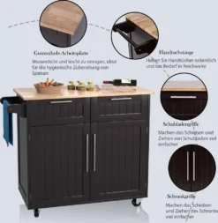 COSTWAY Küchenwagen Kücheninsel Mit Arbeitsplatte, 2 Schubladen Türen & Handtuchhalter, Servierwagen Holz Mit Rollen, 94x45,5x94,5cm, Braun -Küchenwaren Geschäft 8dc251fc9c529afc7704a43949d994bc