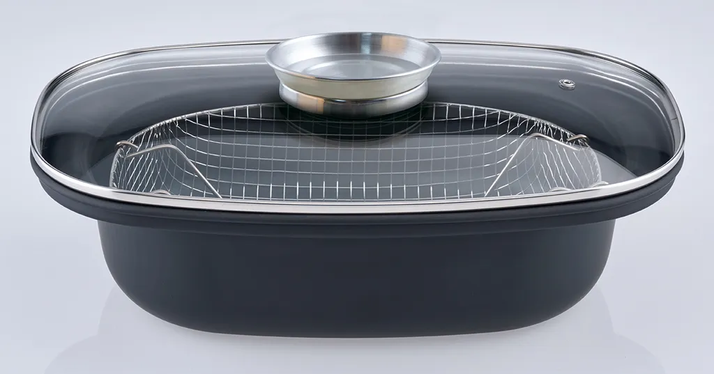 GSW Aromabräter Mit Einsatz 39x25x9,5 Cm / 4 Ltr., Kohlenstoffstahl, Edelstahl Rostfrei, Glas, Aromabräter Mit Aroma-Glasdeckel ø Ca. 39 X 25 X H 9,5cm / Drahteinsatz 6 GSW Aromabräter Mit Einsatz 39x25x9,5 Cm / 4 Ltr., Kohlenstoffstahl, Edelstahl Rostfrei, Glas, Aromabräter Mit Aroma-Glasdeckel ø Ca. 39 X 25 X H 9,5cm / Drahteinsatz – Bild 4