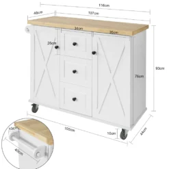 SoBuy FKW96-WN Kücheninsel Mit Arbeitsplatte Küchenwagen Mit 2 Türen Küchenschrank Mit 3 Schubladen Sideboard Weiß BHT Ca.: 116x93x46cm -Küchenwaren Geschäft 8f6fb944f5e3e34df4a52ea5f1c17c20