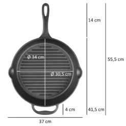BBQ-Toro Gusseisen Bratpfanne | Ø 34 Cm | Mit Griff, Stiel Und Zwei Ausgießer, Gerippt - Preseasoned -Küchenwaren Geschäft 91c91ddf8d94d018a8e8baccf6198596
