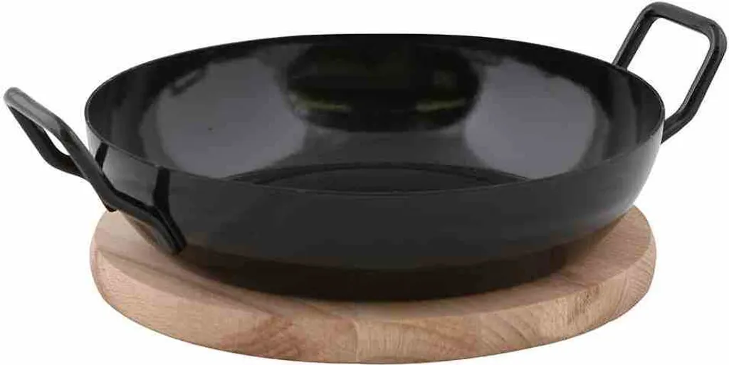 Krüger Schlemmerpfanne Mit Holzteller Aus Stahl Beschichtet 20cm 4 Krüger Schlemmerpfanne Mit Holzteller Aus Stahl Beschichtet 20cm – Bild 2