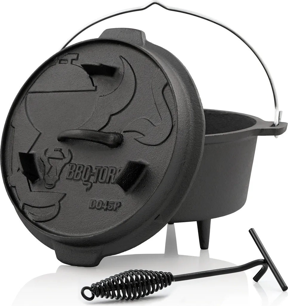 BBQ-Toro Dutch Oven Set 3-teilig, 4.5 QT Feuertopf + Deckelheber, Gusseisen Topf 4 BBQ-Toro Dutch Oven Set 3-teilig, 4.5 QT Feuertopf + Deckelheber, Gusseisen Topf – Bild 2