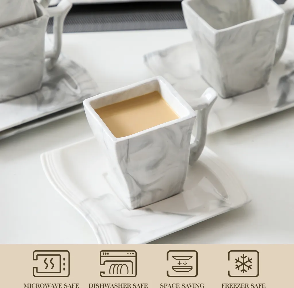 MALACASA, Serie Flora, 36 Tlg. Marmor Porzellan Kaffeeservice Geschirrset Mit 12 Kuchenteller, 12 Tasse 220ml, 12 Untertasse Für 12 Personen 5 MALACASA, Serie Flora, 36 Tlg. Marmor Porzellan Kaffeeservice Geschirrset Mit 12 Kuchenteller, 12 Tasse 220ml, 12 Untertasse Für 12 Personen – Bild 3