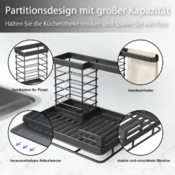 Küchenregale Mit Abtropfschale Edelstahl Schwarz Premium Design, 25 X 15 X 17 Cm Utensilienhalter Küche Mit Weizenstroh&Abtropfbehälter&Schwammhalter -Küchenwaren Geschäft ab8cd755e599ce7bcb8ca00b22b9aa4e