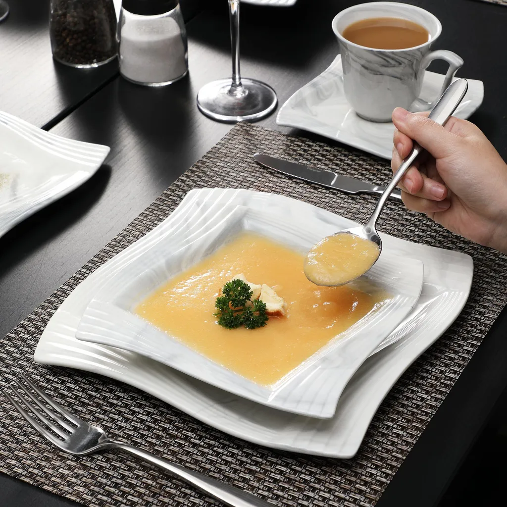 MALACASA, AMPARO 30 Tlg. Marmor Porzellan Geschirrset Kombiservice Tafelservice Mit Kaffeetassen, Unterteller, Dessertteller, Suppenteller, Speiseteller Für 6 Personen 7 MALACASA, AMPARO 30 Tlg. Marmor Porzellan Geschirrset Kombiservice Tafelservice Mit Kaffeetassen, Unterteller, Dessertteller, Suppenteller, Speiseteller Für 6 Personen – Bild 5