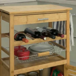 SoBuy® Servierwagen,Küchenwagen Mit Korb Und Flaschenablage,Bambus, FKW53-N -Küchenwaren Geschäft b0e388ae7b14b689a4cc3c9281a313db