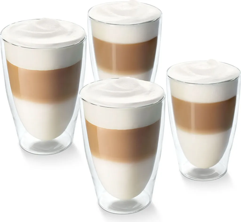 Tchibo 4er Latte Macchiato Gläser, Doppelwandig, Modernes Design, Heiß Und Kalt 3 Tchibo 4er Latte Macchiato Gläser, Doppelwandig, Modernes Design, Heiß Und Kalt