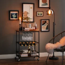 VASAGLE Servierwagen, Küchenwagen Auf Rollen, Mit Ablagen, Glas- Und Flaschenhaltern, 60 X 40 X 75 Cm, Industrie-Design, Vintagebraun-schwarz LRC087B01 -Küchenwaren Geschäft b91ca1c629bdd24eb72e940dffbd786a