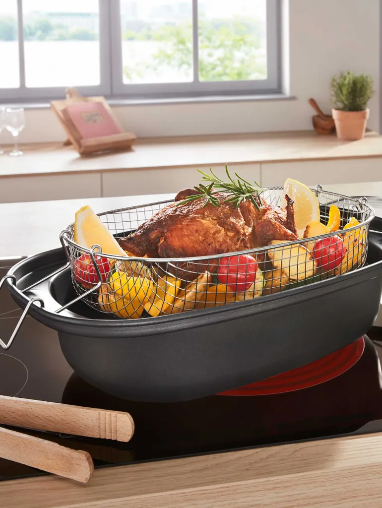 GSW Aromabräter Mit Einsatz 39x25x9,5 Cm / 4 Ltr., Kohlenstoffstahl, Edelstahl Rostfrei, Glas, Aromabräter Mit Aroma-Glasdeckel ø Ca. 39 X 25 X H 9,5cm / Drahteinsatz 8 GSW Aromabräter Mit Einsatz 39x25x9,5 Cm / 4 Ltr., Kohlenstoffstahl, Edelstahl Rostfrei, Glas, Aromabräter Mit Aroma-Glasdeckel ø Ca. 39 X 25 X H 9,5cm / Drahteinsatz – Bild 6