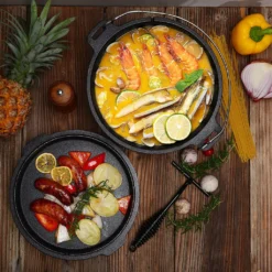 Velaze Topf-Sets, Feuertopf Aus Gusseisen Mit Füßen & Deckel, Topf Mit Henkel, Gusstopf Mit Deckelheber, Bräter Für Camping, Garten, 3.5L/1L -Küchenwaren Geschäft bbfa65209af2d1656cb9b62607c3d9ee