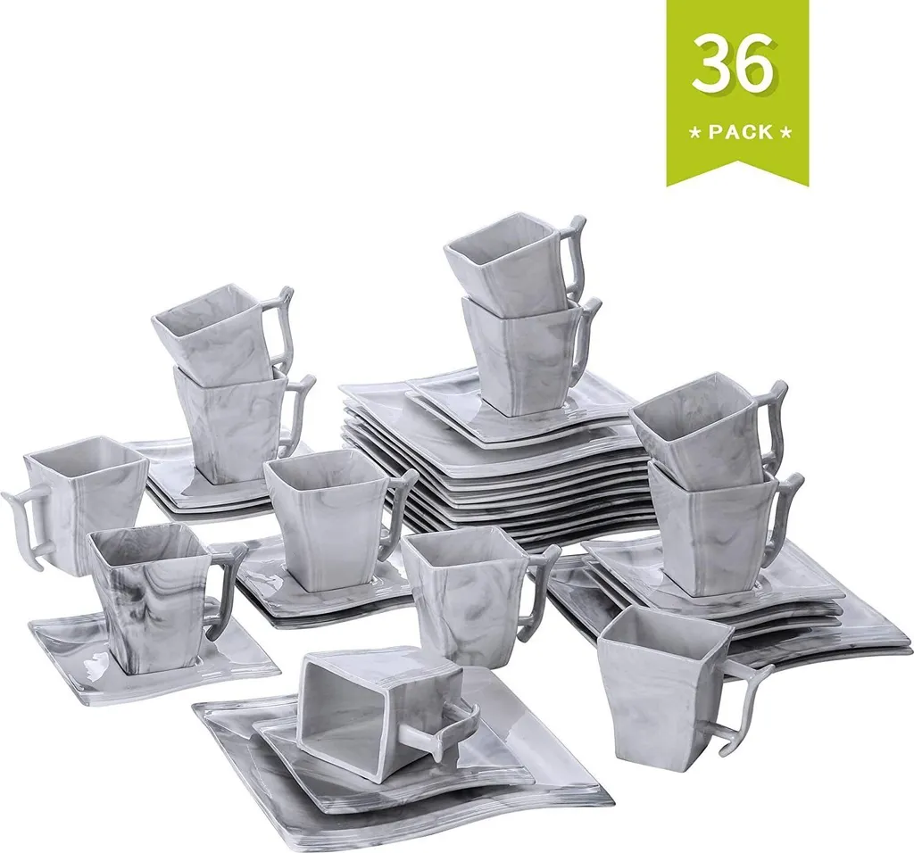 MALACASA, Serie Flora, 36 Tlg. Marmor Porzellan Kaffeeservice Geschirrset Mit 12 Kuchenteller, 12 Tasse 220ml, 12 Untertasse Für 12 Personen 3 MALACASA, Serie Flora, 36 Tlg. Marmor Porzellan Kaffeeservice Geschirrset Mit 12 Kuchenteller, 12 Tasse 220ml, 12 Untertasse Für 12 Personen