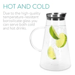 Navaris Glaskaraffe Aus Borosilikatglas 1,6L Glaskrug - Wasser Karaffe Mit Deckel - Glasbehälter Wasserkaraffe Wasserflasche - Tee Krug Ausgießer -Küchenwaren Geschäft c031bb86c9978e78b0d75a7d2c2ad67e