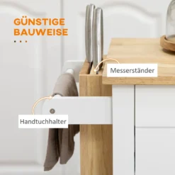 HOMCOM Küchenwagen, Rollwagen, Küchenschrank Mit Arbeitsplatte Aus Gummiholz, Trolley, Beistellwagen Auf Rollen, Servierwagen Mit Schublade, Werkzeugkasten Für Küche, Weiß, 89 X 48 X 89 Cm -Küchenwaren Geschäft c502b6f0d771a863db4ebf5022f149ee