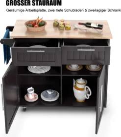 COSTWAY Küchenwagen Kücheninsel Mit Arbeitsplatte, 2 Schubladen Türen & Handtuchhalter, Servierwagen Holz Mit Rollen, 94x45,5x94,5cm, Braun -Küchenwaren Geschäft c54c0764409a34db1886d320928bc9b5