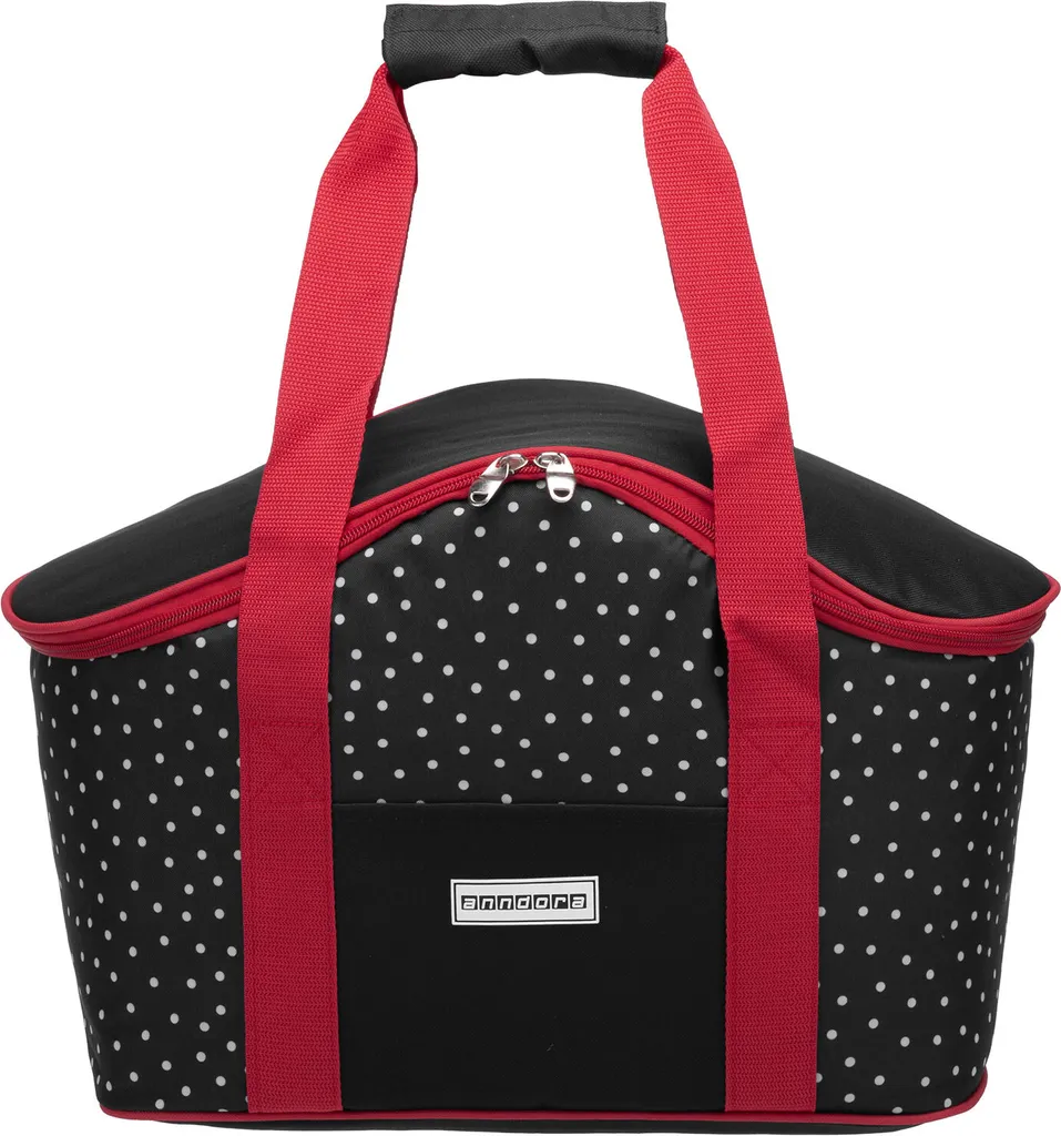 Anndora Kühltasche 20 L - Schwarz Weiß Gepunktet Isoliertasche Einkaufstasche - Snövit - Schwarz-Rot 4 Anndora Kühltasche 20 L - Schwarz Weiß Gepunktet Isoliertasche Einkaufstasche - Snövit - Schwarz-Rot – Bild 2