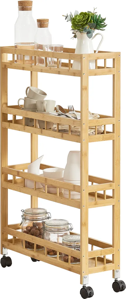 Küchenwagen Pyhäjoki Auf Rollen Servierwagen Aus Bambus Aufbewahrungswagen 96 X 60 X 18 Cm Speicherwagen Natur 4 Küchenwagen Pyhäjoki Auf Rollen Servierwagen Aus Bambus Aufbewahrungswagen 96 X 60 X 18 Cm Speicherwagen Natur – Bild 2