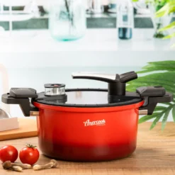 AMERCOOK Fresh Cooker Kochtopf Niederdrucktopf 24 Cm - Universal-Topf Für Alle Herdarten Kochtopf - Induktionsgeeigneter Kochtopf Energiespartopf - Kochtopf Vitaminschonend Schnellkochtopf Mit Ventil -Küchenwaren Geschäft d3f44b4833482fb9ae77d404275dc18f