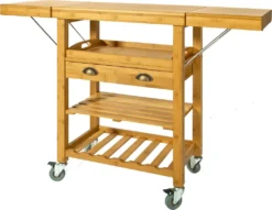 SoBuy FKW25-N Servierwagen Aus Hochwertigem Bambus Küchenwagen Küchenregal Rollwagen BHT Ca: 65 (95/125) X92x40cm