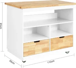 SoBuy FKW107-WN Design Küchenwagen Mit Arbeitsplatte Kücheninsel Küchenschrank Rollwagen Sideboard Auf Rollen Weiß-Natur BHT Ca.: 110x91x55cm -Küchenwaren Geschäft d612f77e600b30c8781291cc0eea1df2