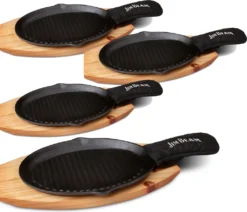 Jim Beam BBQ Servierpfanne Gusseisen - Grillpfanne Steakpfanne Emaille Mit Holzuntersetzer Servierbrett 4er Set -Küchenwaren Geschäft d9810439da4299bf518c7f9cde511619