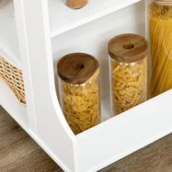 HOMCOM Küchenwagen, Rollwagen, Küchenschrank Mit Arbeitsplatte Aus Gummiholz, Trolley, Beistellwagen Auf Rollen, Servierwagen Mit Schublade, Werkzeugkasten Für Küche, Weiß, 89 X 48 X 89 Cm -Küchenwaren Geschäft ddff39e6fc5ed23db0f5f99a9d5a445a