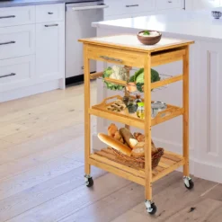 ONVAYA Küchenwagen Kyoto Auf Rollen, Küchenrollwagen Aus Bambus Mit Arbeitsplatte Weiß Aus Stein, Praktischer Beistellwagen Für Die Küche Inkl. Schubladen -Küchenwaren Geschäft de44ea252c2b91acd20c7505f43ea698