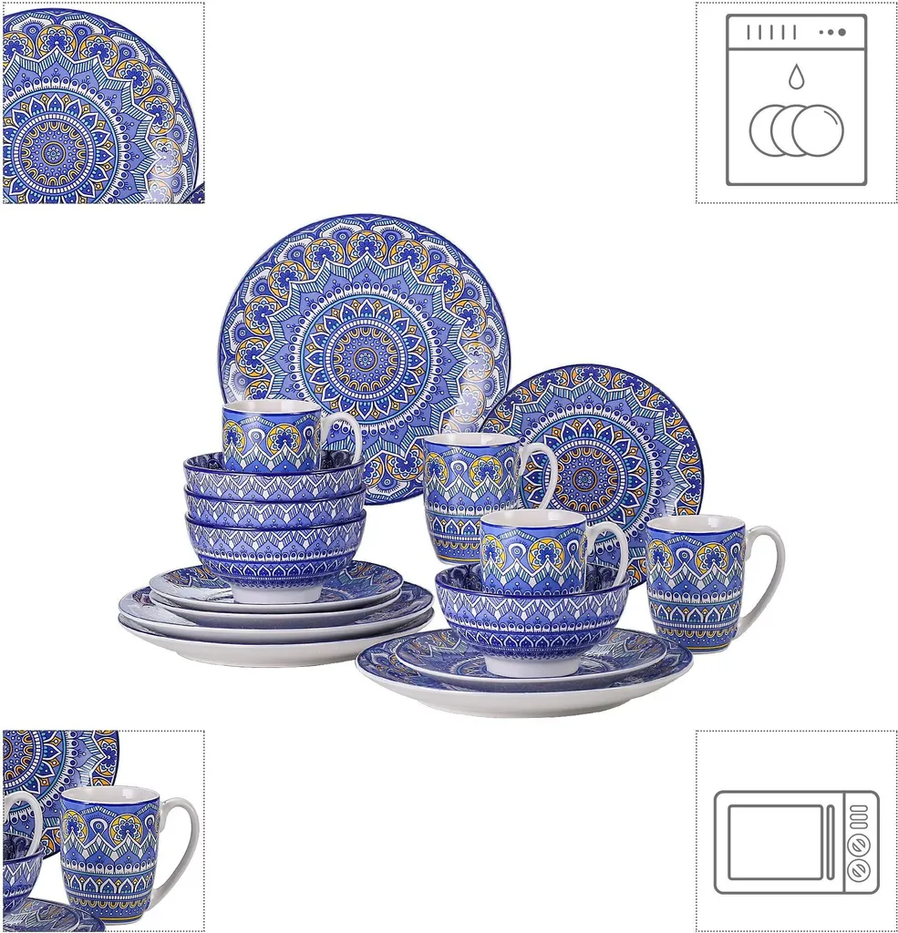 Vancasso Tafelservice Porzellan, Mandala 16 Teiliges Essgeschirr Kombiservice, Handbemaltes Geschirrset Für 4 Personen, Böhmischer Stil 4 Vancasso Tafelservice Porzellan, Mandala 16 Teiliges Essgeschirr Kombiservice, Handbemaltes Geschirrset Für 4 Personen, Böhmischer Stil – Bild 2