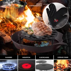 KESSER® Dutch Oven Set In Holzkiste Mit Dutch Oven Mit Viel Zubehör - Gusseisen - Bereits Eingebrannt Mit Kochtopf Grillplatte Pfanne Deckelheber Inkl. Rezeptbuch Handschuhe, Farbe:12-Teilig -Küchenwaren Geschäft e1ce6c59436358761d6ac26bf61ef81b