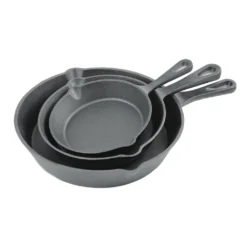 SANTOS BBQ Pfannen-Set Gusseisen 3-teilig, (Ø 16 Cm, 19,5 Cm Und 26 Cm)