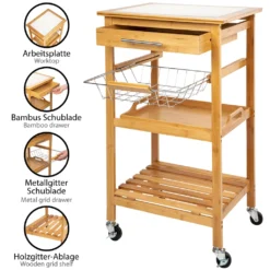 ONVAYA Küchenwagen Kyoto Auf Rollen, Küchenrollwagen Aus Bambus Mit Arbeitsplatte Weiß Aus Stein, Praktischer Beistellwagen Für Die Küche Inkl. Schubladen -Küchenwaren Geschäft e485e2cbd7ab3bf110fa65c0f460e277