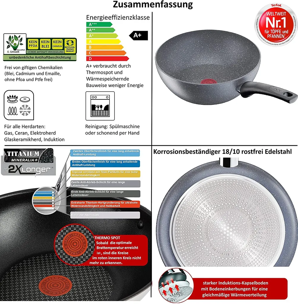 Tefal G13411 Cook Healthy Pfannenset Induktion 6 Tlg, Hohe Wokpfanne Mit Deckel 28cm, Pfanne 30 Cm + 24cm, Alle Herdarten, Spülmaschinenfest, Antihaft-beschichtet, Wok & Bratpfanne Set 5 Tefal G13411 Cook Healthy Pfannenset Induktion 6 Tlg, Hohe Wokpfanne Mit Deckel 28cm, Pfanne 30 Cm + 24cm, Alle Herdarten, Spülmaschinenfest, Antihaft-beschichtet, Wok & Bratpfanne Set – Bild 3