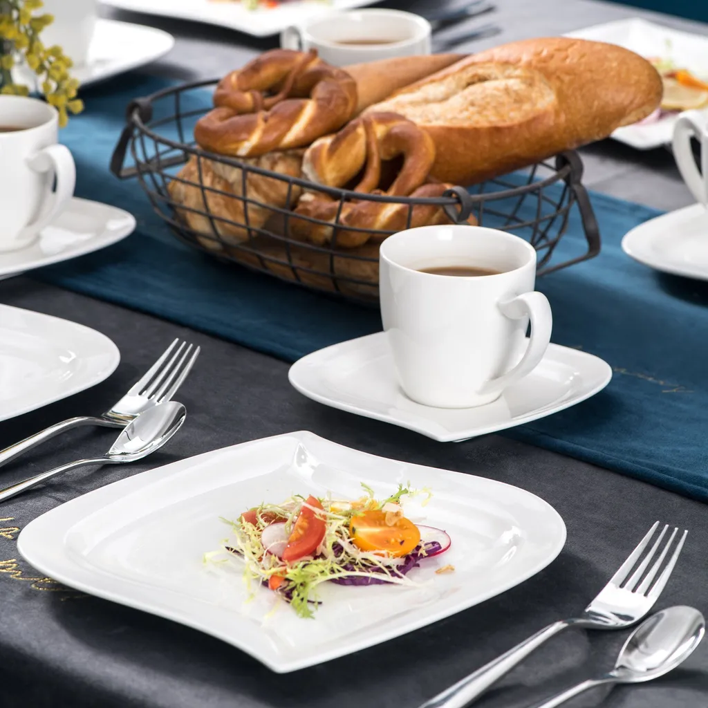 MALACASA, Serie Elvira, 36 Teilig Cremeweiß Porzellan Geschirrset Tafelservice Kaffeeservice Mit Tassen, Untertassen, Dessertteller Für 12 Person 4 MALACASA, Serie Elvira, 36 Teilig Cremeweiß Porzellan Geschirrset Tafelservice Kaffeeservice Mit Tassen, Untertassen, Dessertteller Für 12 Person – Bild 2