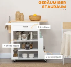 HOMCOM Küchenwagen, Rollwagen, Küchenschrank Mit Arbeitsplatte Aus Gummiholz, Trolley, Beistellwagen Auf Rollen, Servierwagen Mit Schublade, Werkzeugkasten Für Küche, Weiß, 89 X 48 X 89 Cm -Küchenwaren Geschäft ed3789b665551680439480586261c255