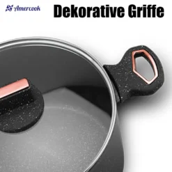 AMERCOOK Brittany 26 Cm Kochtopf Mit Deckel - Kasserolle Mit Deckel Für Alle Herdarten Topf Induktionsgeeignet Antihaft - Steinoptik Induktionstopf Antihaft- & Silikonbeschichtet Milchtopf -Küchenwaren Geschäft f8a2ed2cc0df40299478879c448acf7f