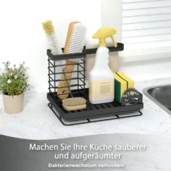 Küchenregale Mit Abtropfschale Edelstahl Schwarz Premium Design, 25 X 15 X 17 Cm Utensilienhalter Küche Mit Weizenstroh&Abtropfbehälter&Schwammhalter -Küchenwaren Geschäft fc7811b0f65b21d8c5bd24d532d5a3a6