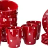 Emily 18tlg Frühstücksset 6 Personen Rot Weiße Punkte Teller Kaffeebecher Schalen Geschirrset -Küchenwaren Geschäft ffeb77e3fd888a4191ff23e7da829323
